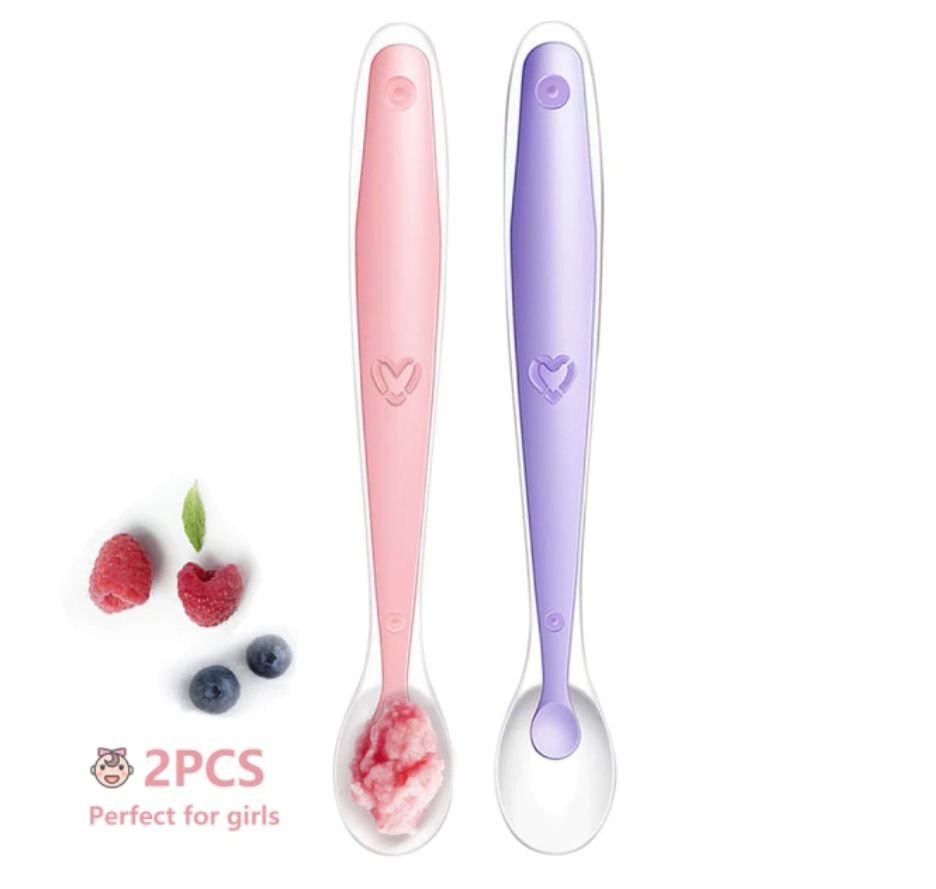 Baby Silicone Soft Spoons Training Feeding 2pcs(pink/purple)