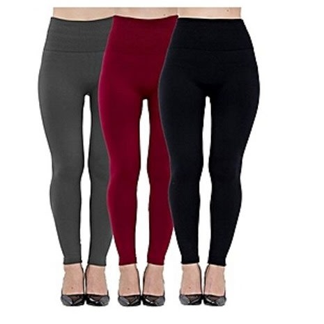 High Waist Fleece Lined Seamless Ankle Leggings - Grey,Wine & Black - 3 In 1