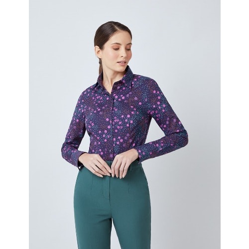 Women’s Navy & Pink Daisy Print Fitted Shirt