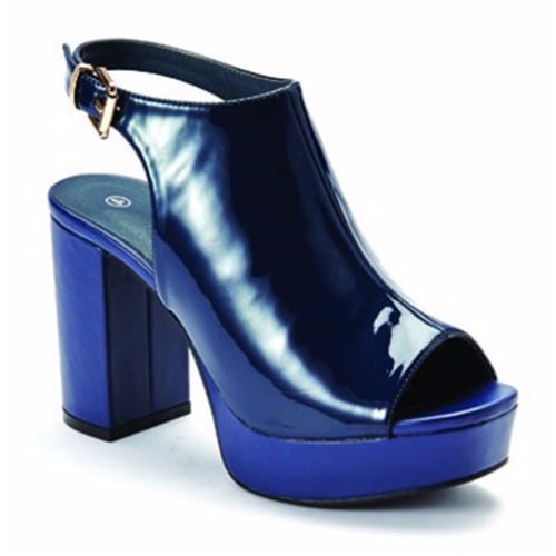 Women's Sling Back Peep Toe  Platform Heels -  Navy Blue