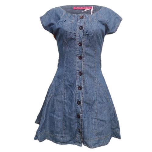 Buttoned Down Flare Jean Dress -blue