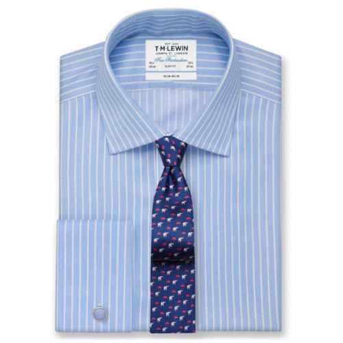Non-iron  Overstripe Slim Fit Shirt - Blue