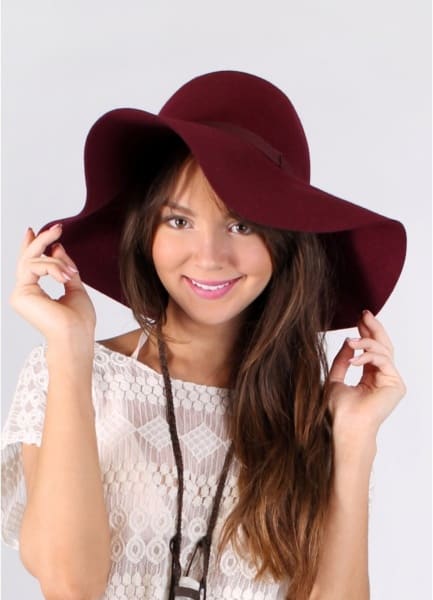 Wide Brim Hat - Wine