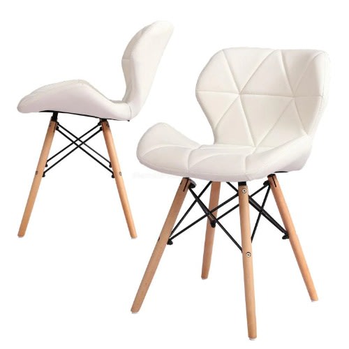 Set Of 2 Padded Wooden Leg Dinning Chairs -white
