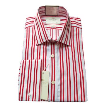 Men's Red & White Stripe Slim Fit Shirt - Double Cuff