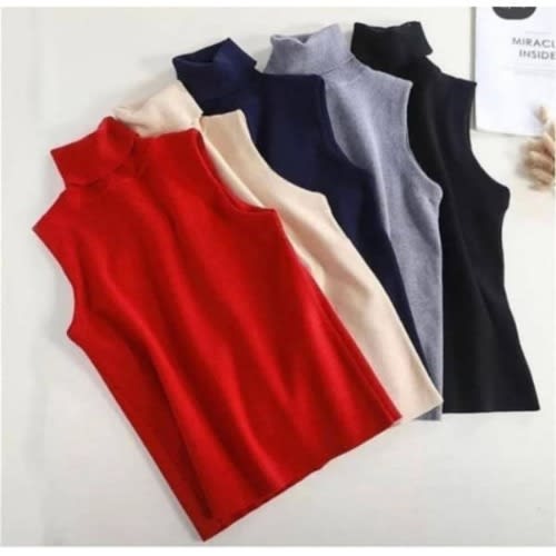 5pcs Women's Sleeveless Turtleneck Tops