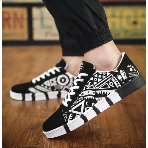 Men's Aztec Canvas Casual Lace Up Sneakers - Black/white