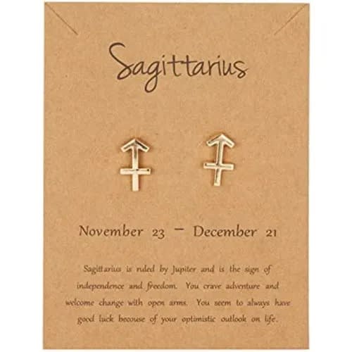 Gold Plated Zodiac Sign Sagittarius Earrings Stud