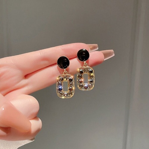 Multicolor Black And Gold Drop Earrings
