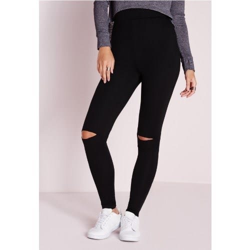 Ripped Knee Skinny Hi-waist Jean- Black