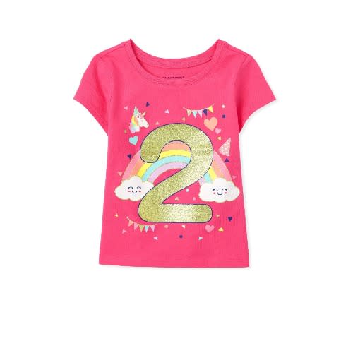 Girls 2nd Birthday Glittering Unicorn - Rainbow Top