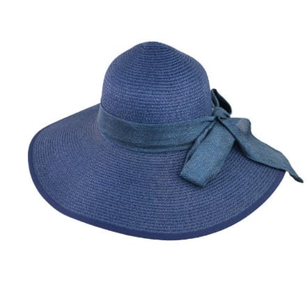 Ribbon Bow Detail Straw Hat - Dark Blue