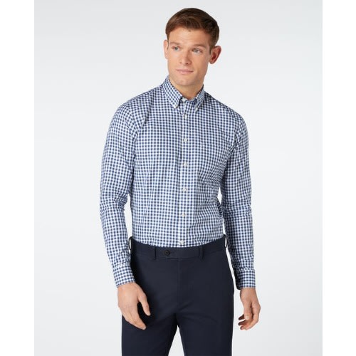 Royal Oxford Slim Fit Check Navy Blue Shirt