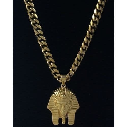 Cuban Link Chain With Pharaoh Head Pendant -Gold