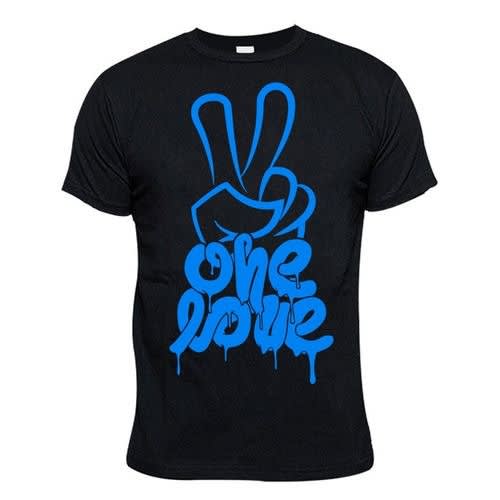 One Love Tshirt  With Blue Print - Black