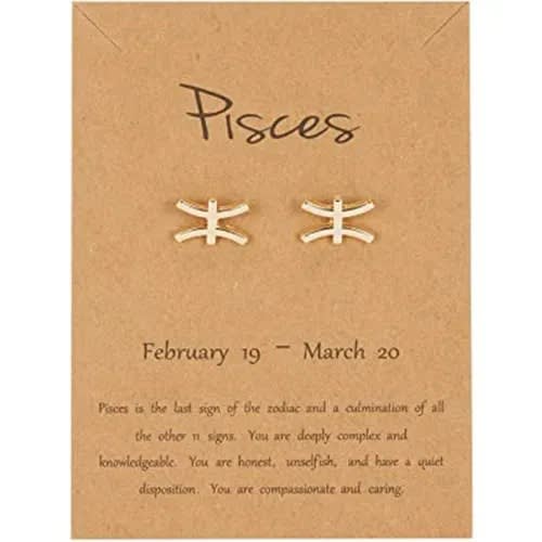 Gold Plated Zodiac Sign Pisces Earrings Stud