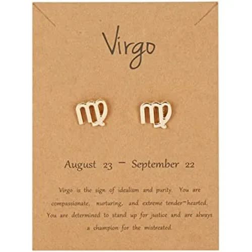 Gold Plated Zodiac Sign Virgo Earrings Stud