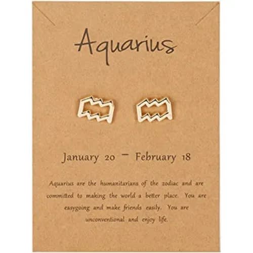 Zodiac Sign Aquarius Earrings Stud - Gold