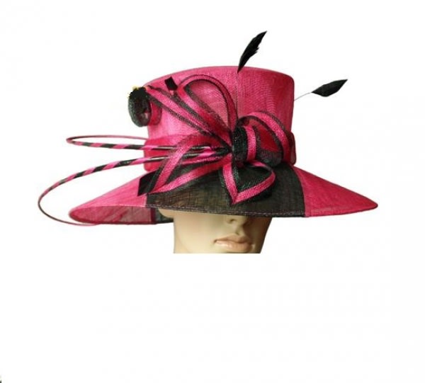 Two Tone Sinamay Hat - Pink & Black