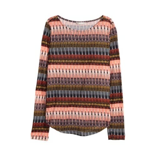 Patterned Long Sleeved Jersey Top-coral
