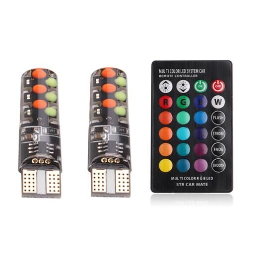 2pcs T10 W5w RGB LED Bulb 12SMD COB Canbus 194 168 Car With Remote Controller Flash/Strobe Reading