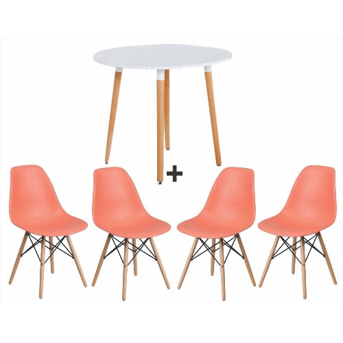 Hygena Charlie Dining Table + 4 Eames Chair - Pink