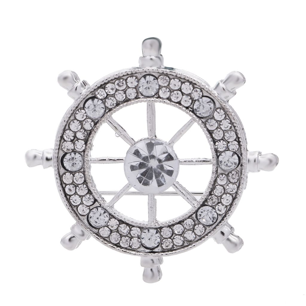 Unisex Rudder Crystal Rhinestone Brooch Pin Bouquet Jewelry Gift