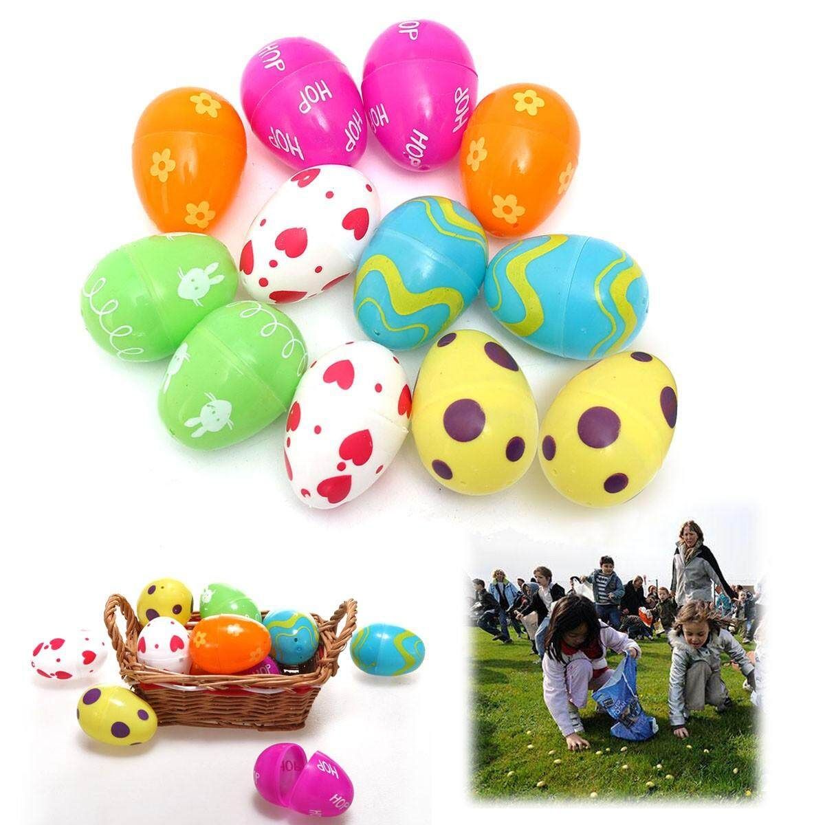 24PCs Mix Colored Plastic Empty Bright Fillable Easter Eggs Kids Gift Decoration