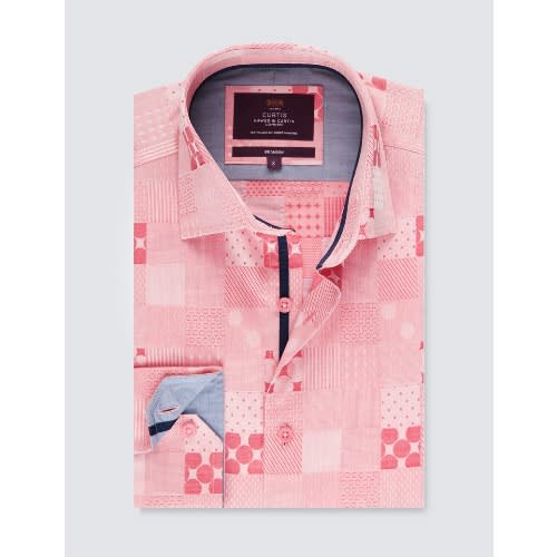 Men's Red Spots & Patchwork Slim Fit Shirt – Medium Collar