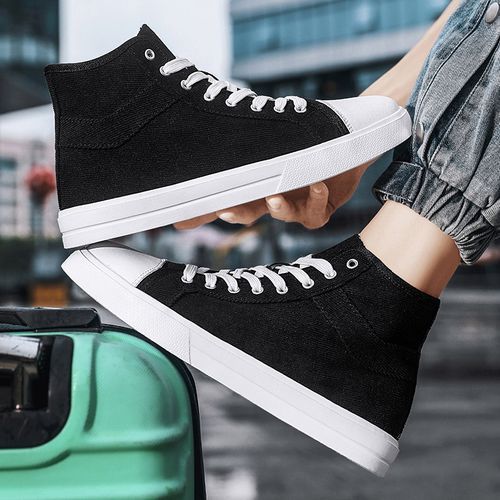 New Trendy Canvas Sneakers Men High-top Shoes EUR Size 36-46 Unisex Fashion Sneakers Comfort Outdoor Casual Skateboard Sports Shoes Students Classic All-match Breathable Canvas Walking Shoes Black White
