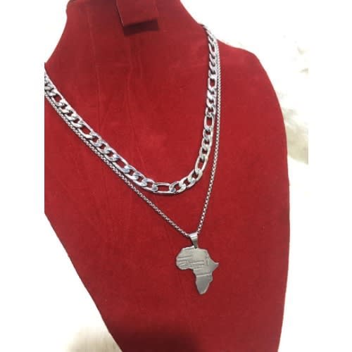 Silver Map Of Africa And Necklace