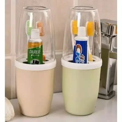 Toothbrush & Tooth Paste Holder With Wash Cup & Lid - 2 Pack