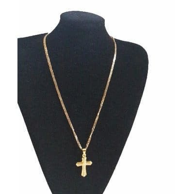 Gold Plated Rhinestone Cross Pendant & Necklace