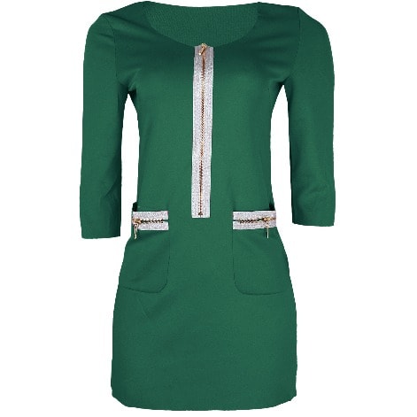 Front Zip Mid-length Dress(GREEN)