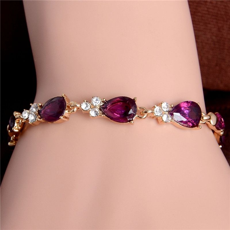 Lady's Fashion Gold Plated Water Drop  5 Colors CZ Stones Lets & Bangles