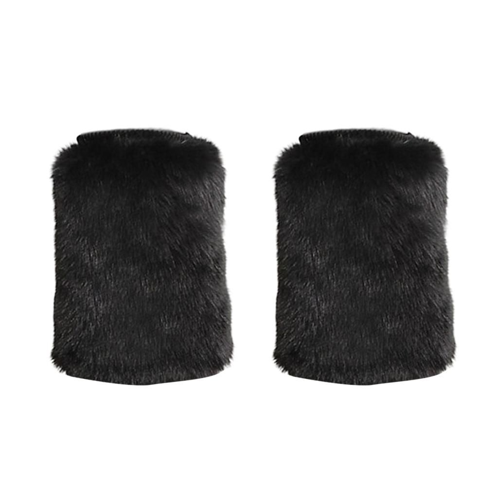 Ladies Solid Faux  Leg Warmer Winter Boots Shoes Cuff Sleeve Black