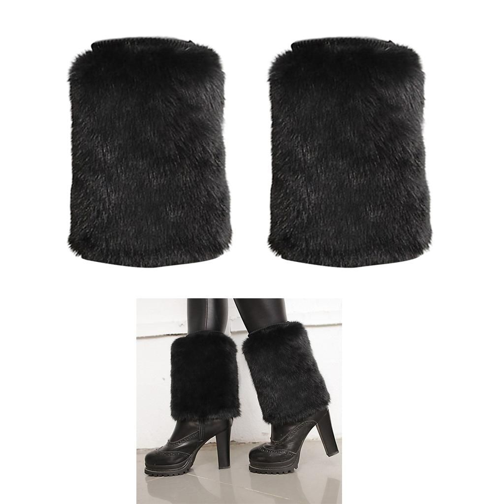 Trendy Faux  Leg Warmer Winter Plush High Heel Boots Shoes Black