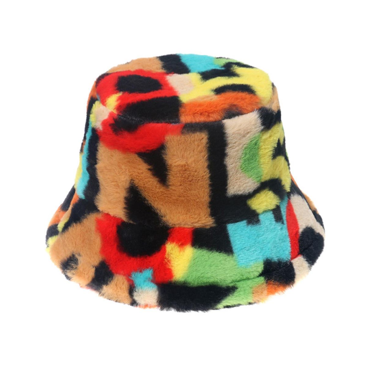 Bucket Hat Skin-friendly Letters Print Faux Rabbit Fur-Black