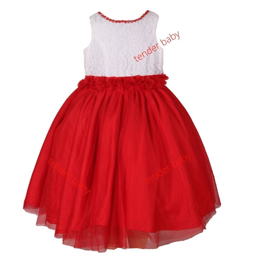 Girls Dress-White With Pearl Details