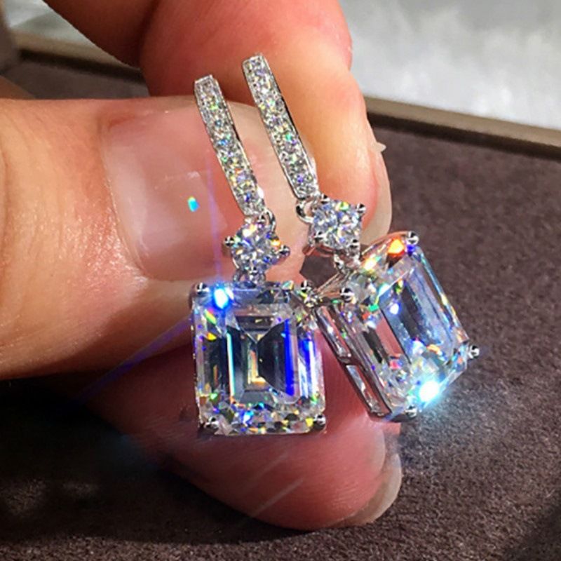 Gorgeous Sparkling Princess Moissanite Zircon Earrings Fashion Imitation Pearls
