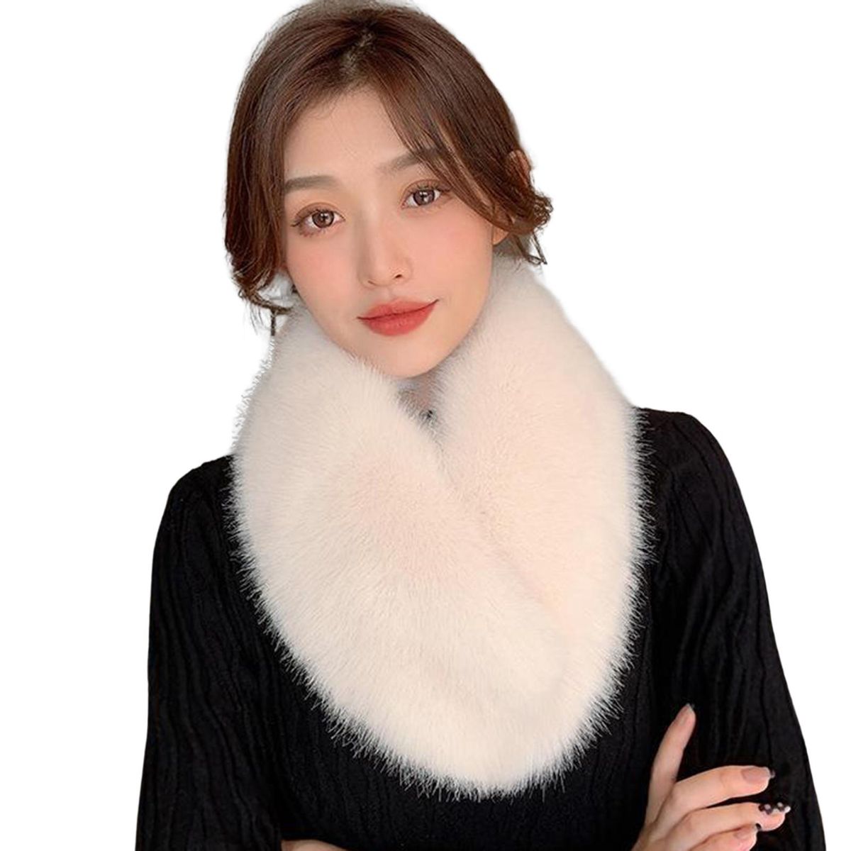 Neck Warmer Women Faux Fur Scarf Neck Warmer Beige
