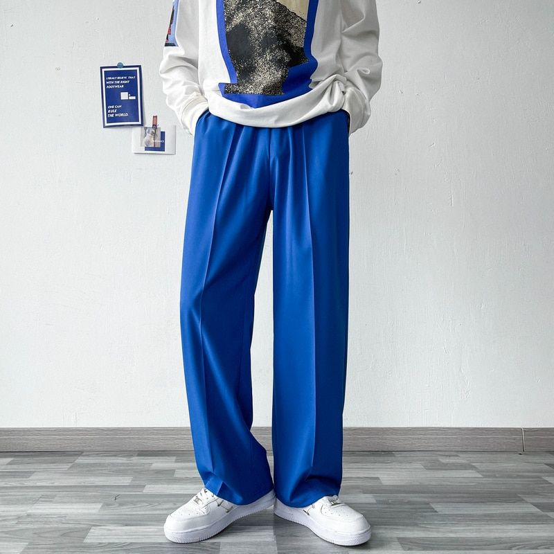 Gray/Blue/Black Suit Pants Men Fashion Society Mens Dress Pants Korean Loose