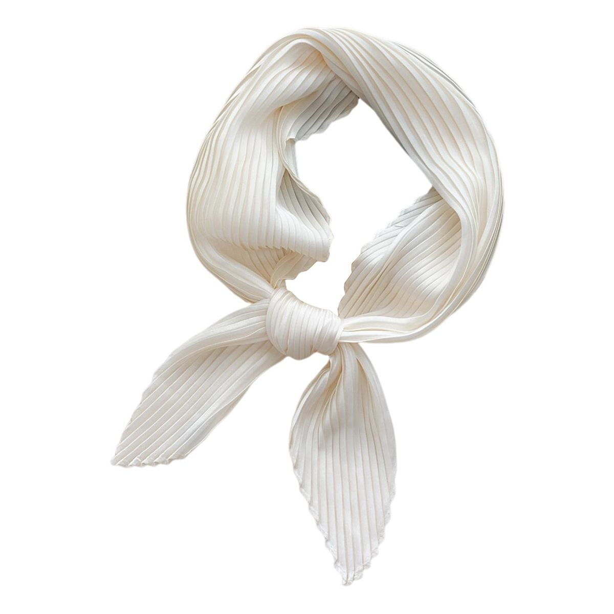 Women Square Scarf Plain Color Wavy Edge Pleated Neck-Beige