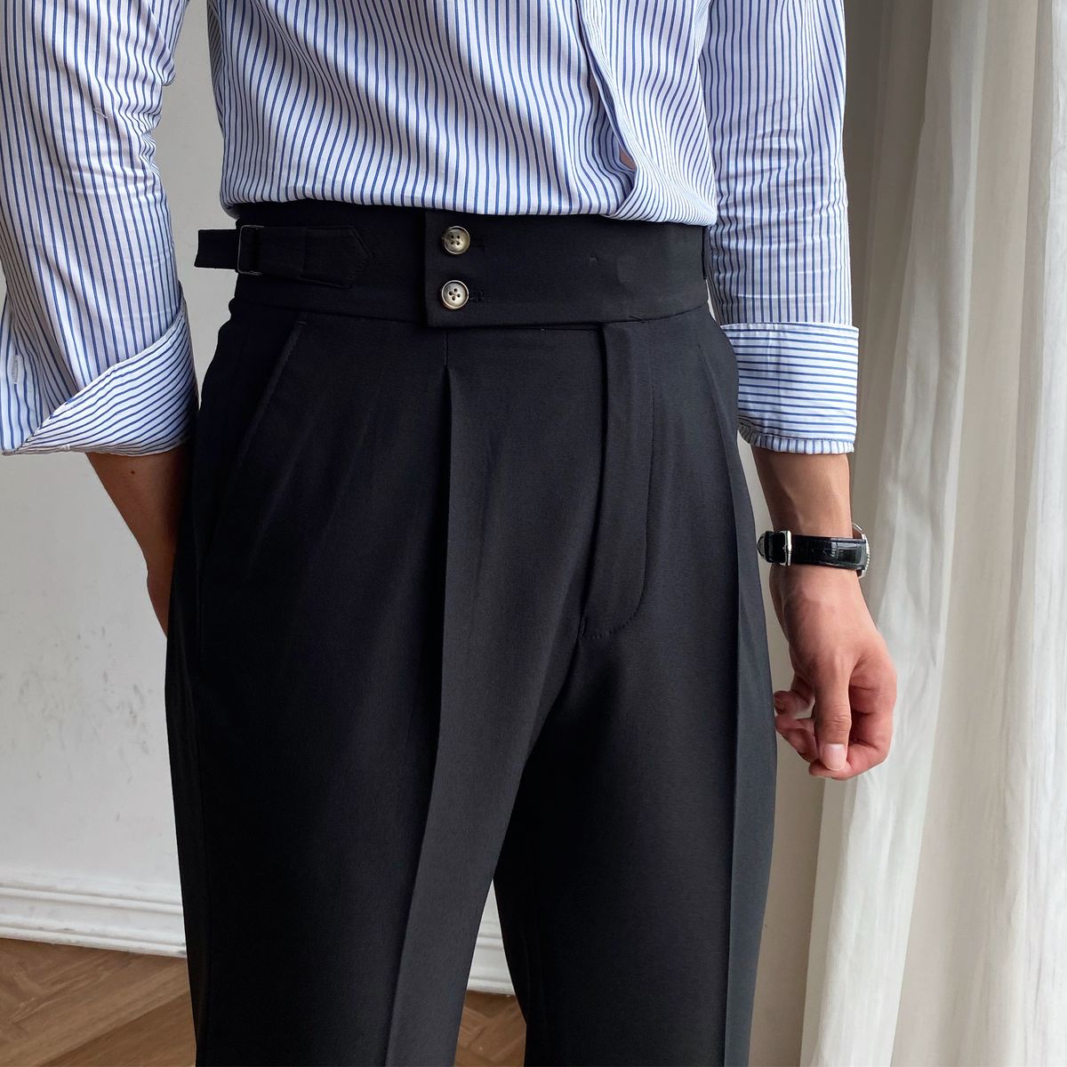 British High Waist Straight Pants Men Social Trousers Pant Italian Mens Formal
