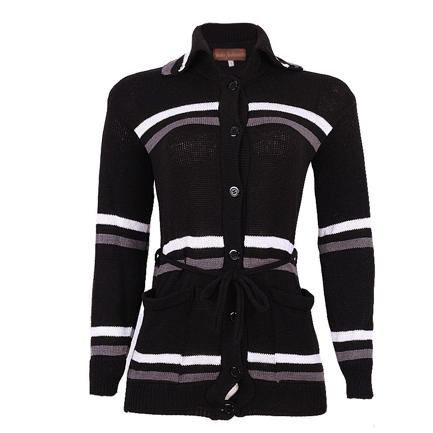 Fashionable Ladies Cardigan Black White And Arch