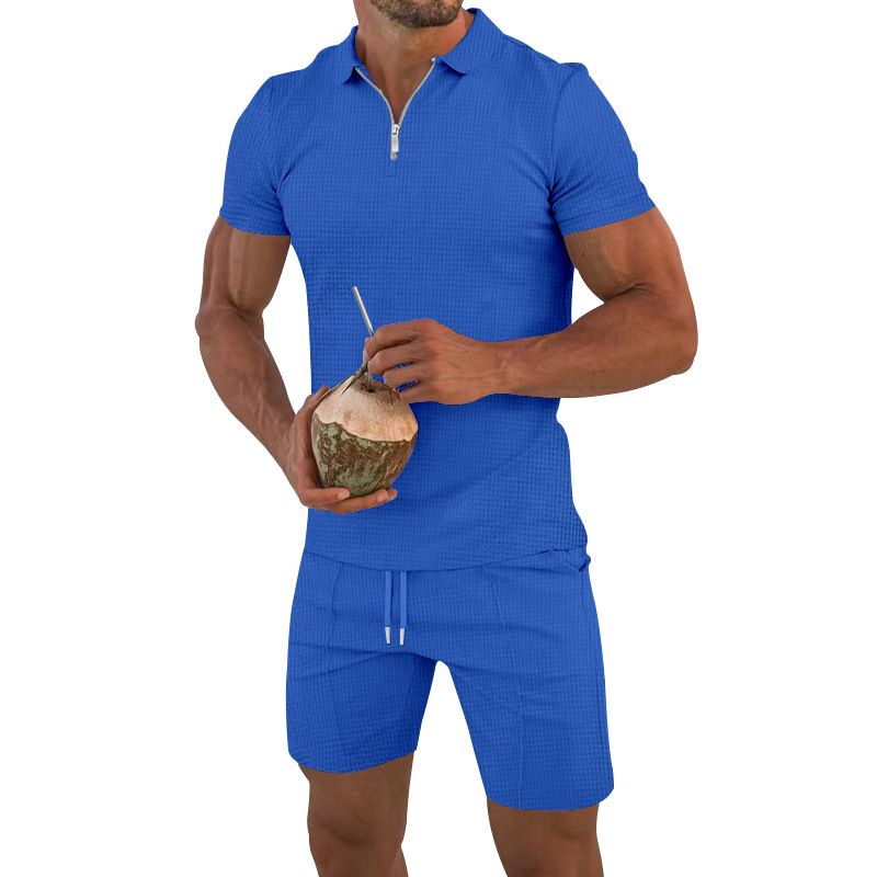 Men's 2 In 1 Short Sleeve T-Shirt & Shorts Set-Blue