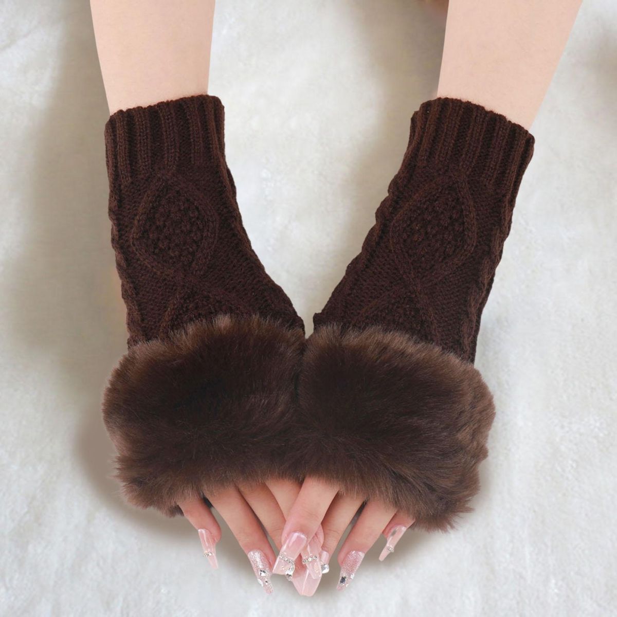 1 Pair Female Long Lady Arm Sleeves Mittens Coffee