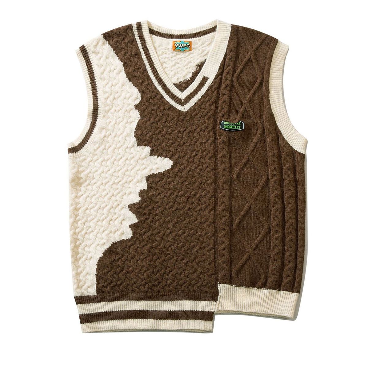 Irregular Sweater Vest Men's Knitted Sleeveless Men Sweaters Retro-Brown