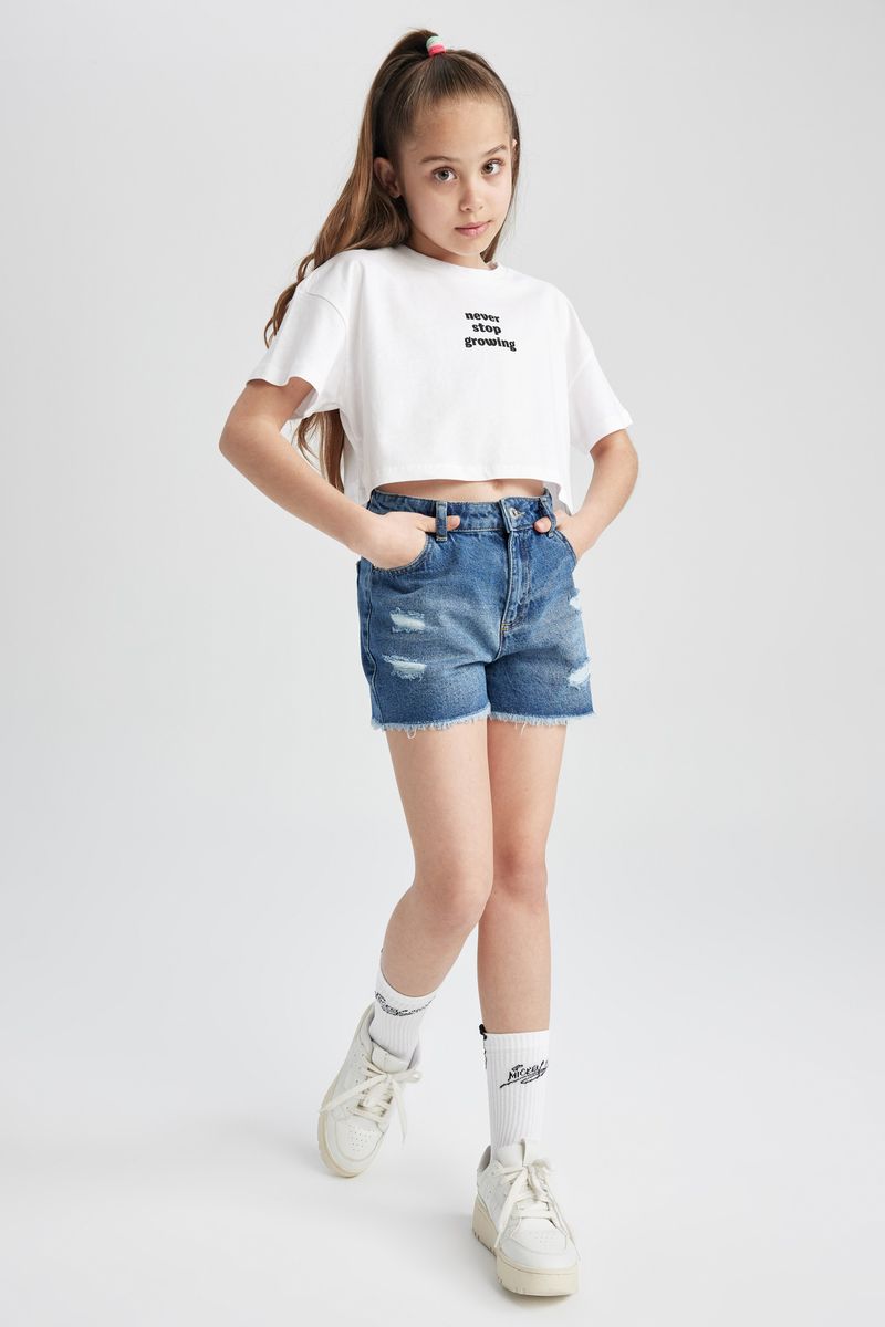 Girl Casual Mom Fit Denim Short - Blue