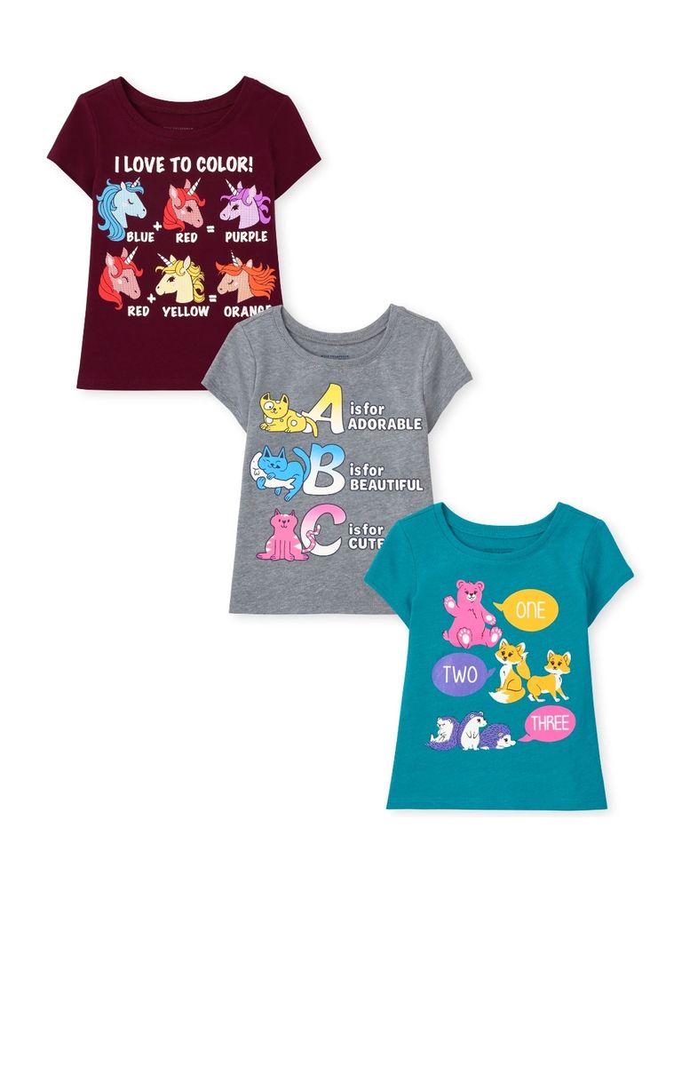 Girls Glitters Learning Colours Numbers N Letters Graphic Top- 3 In 1 Pack